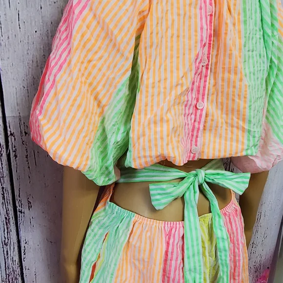 Davi & Dani Neon Bright Striped Romper. XL. - Picture 6 of 14